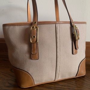 Authentic Nude Coach Leather and Canvas Mini Tote